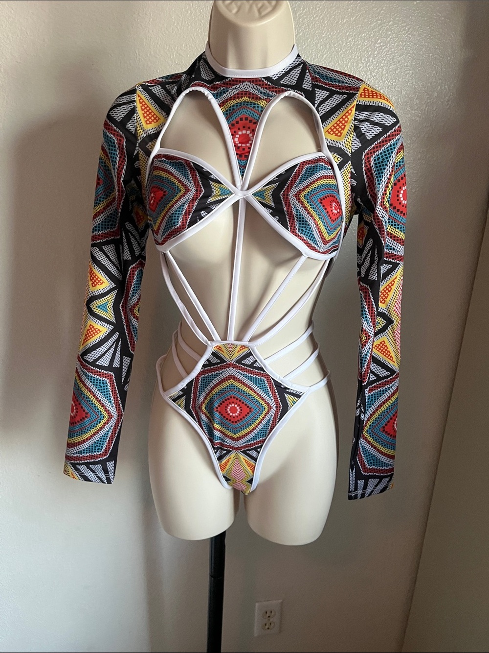 Multicolor Geometric Cutout One-Piece Swimsuit